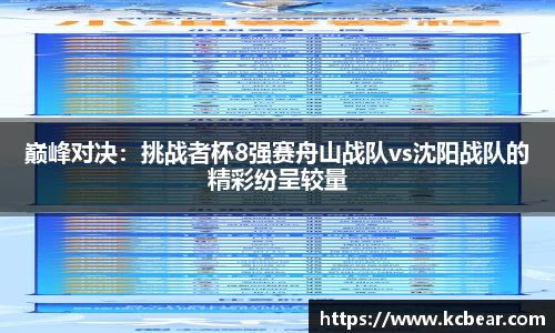 巅峰对决：挑战者杯8强赛舟山战队vs沈阳战队的精彩纷呈较量